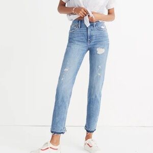Madewell Classic Straight Jeans Deconstructed Women’s Size 25 Blue Denim